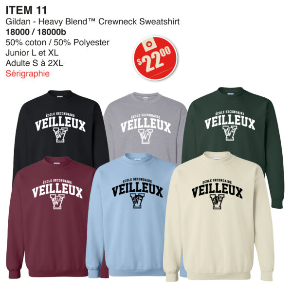 Item 11 Polyvalente Veilleux Gildan Crewneck Sweatshirt 18000 18000B 2025